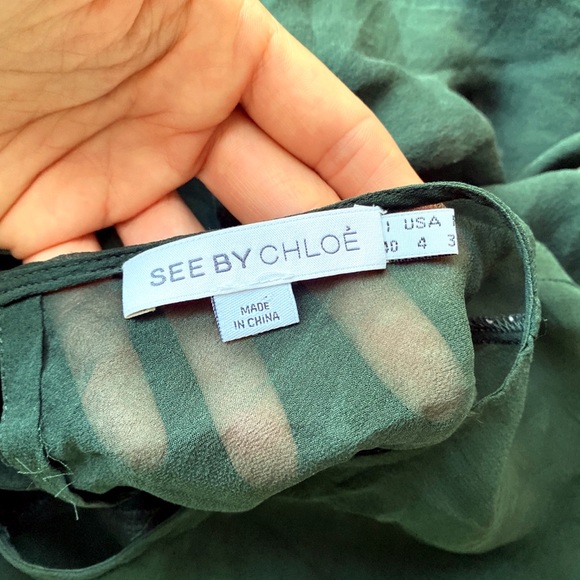 π² SEE BY CHLOE FOREST GREEN SHEER LOOSE BAGGY FIT SILK BLOUSE! - Picture 8 of 10